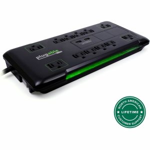 Plugable 12 Outlet Power Strip 4320 Joules Surge Protection, Built-in 10.5W 2-Port USB Charger for Android and Apple Phones, Mobile Devices, 6 Foot Cord - Image 1