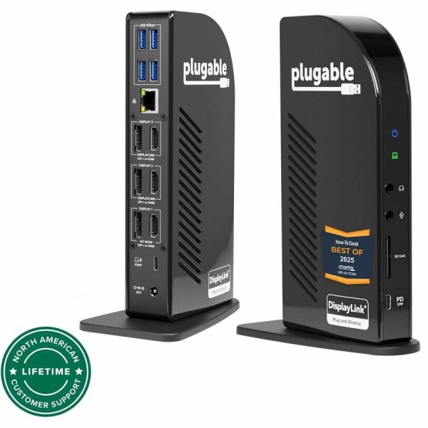 Plugable 4K USB C Docking Station Triple Monitor with 100W Power Delivery, USB C Dock for Thunderbolt 3/4, and USB-C Windows and Mac