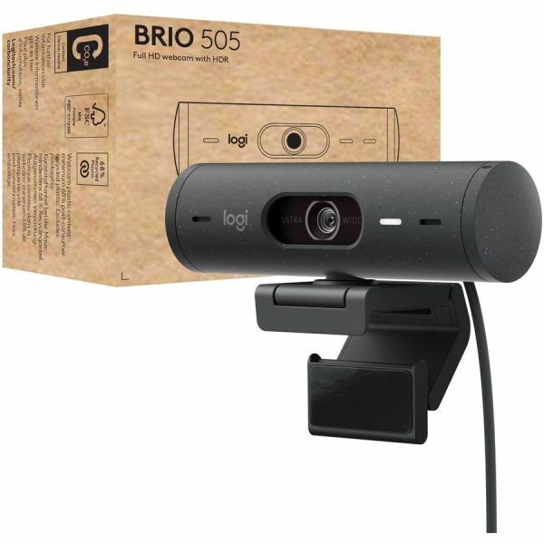 Logitech Brio 505 Full HD Webcam, TAA Compliant, Auto-Framing, Show Mode, Dual Noise Reduction Mics, Privacy Shutter
